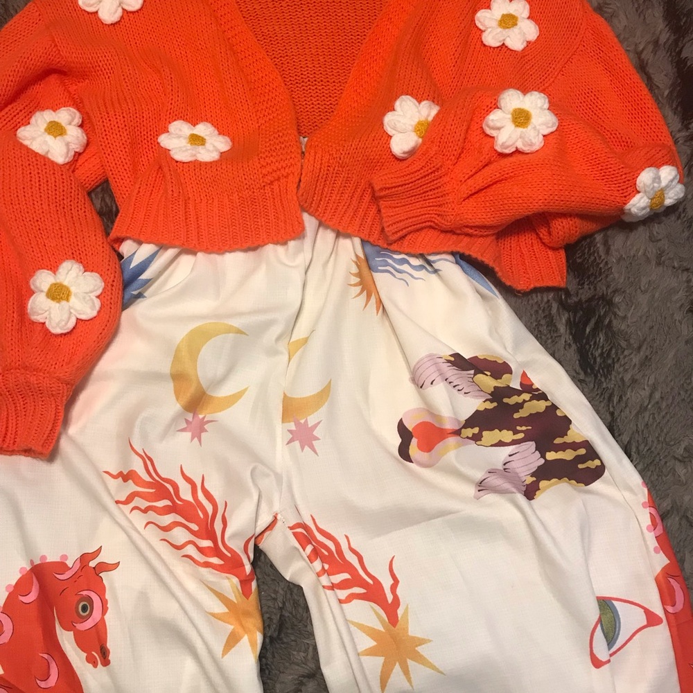 Orange Floral Cardigan and Graphic